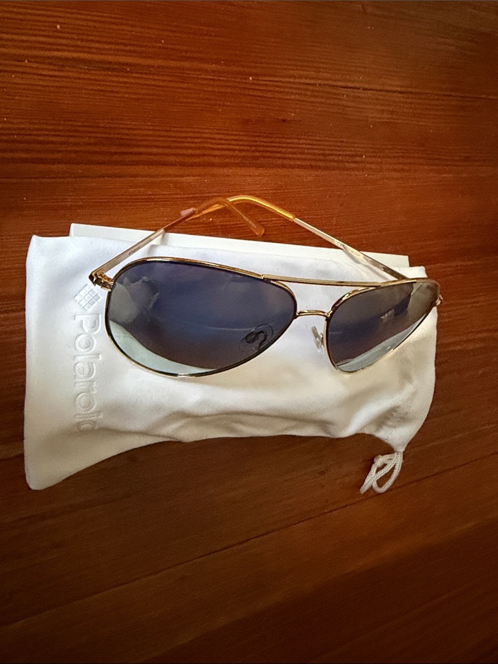 New Polaroid Gold Frame Sunglasses with Mirrored  Lenses